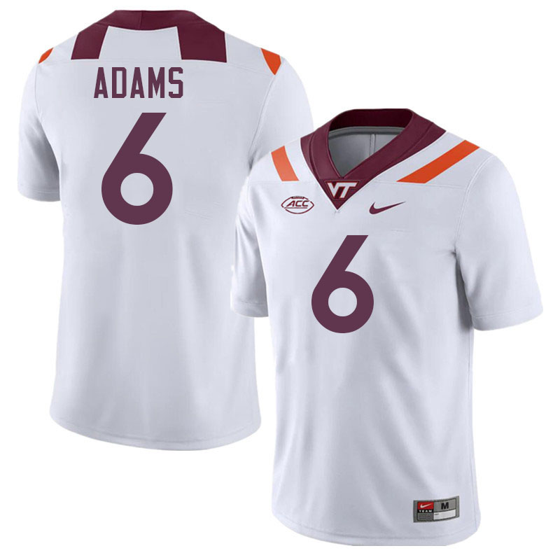 Men #6 Keylen Adams Virginia Tech Hokies College Football Jerseys Stitched-White